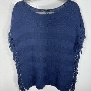 American Living Deep Blue Poncho with Fringe 116